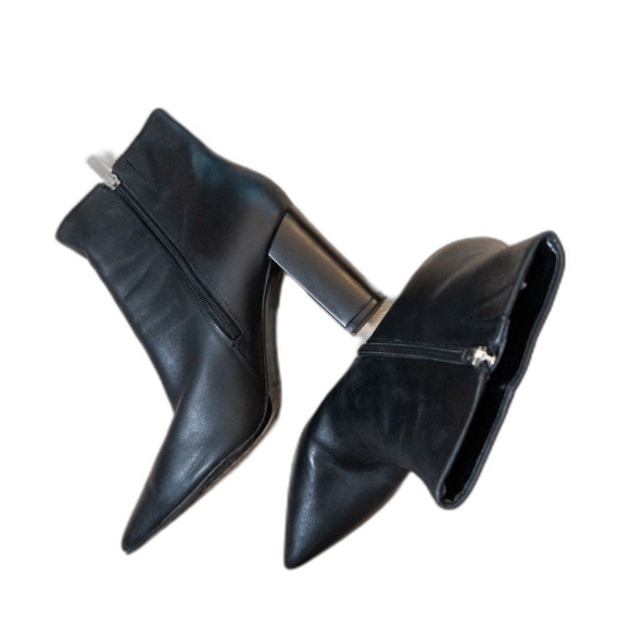 Marc Fisher Black Leather Booties | Women’s 10 | Pointed Toe Block Heel - Picture 9 of 16